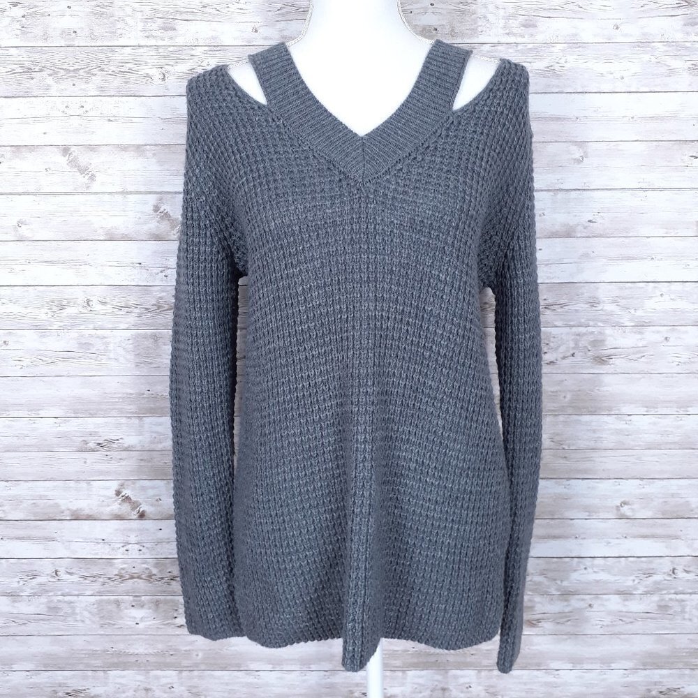 Hooked Up Cutout Sweater S Gray 201A